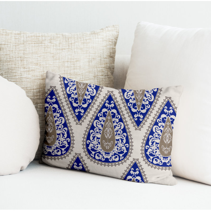 Paisley Outdoor Reversible Throw Pillow, Navy Blue