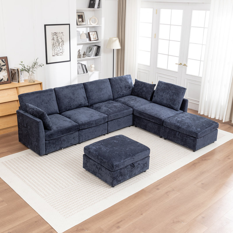 Ober 7-Piece L-Shaped Sectional Sofa, Blue