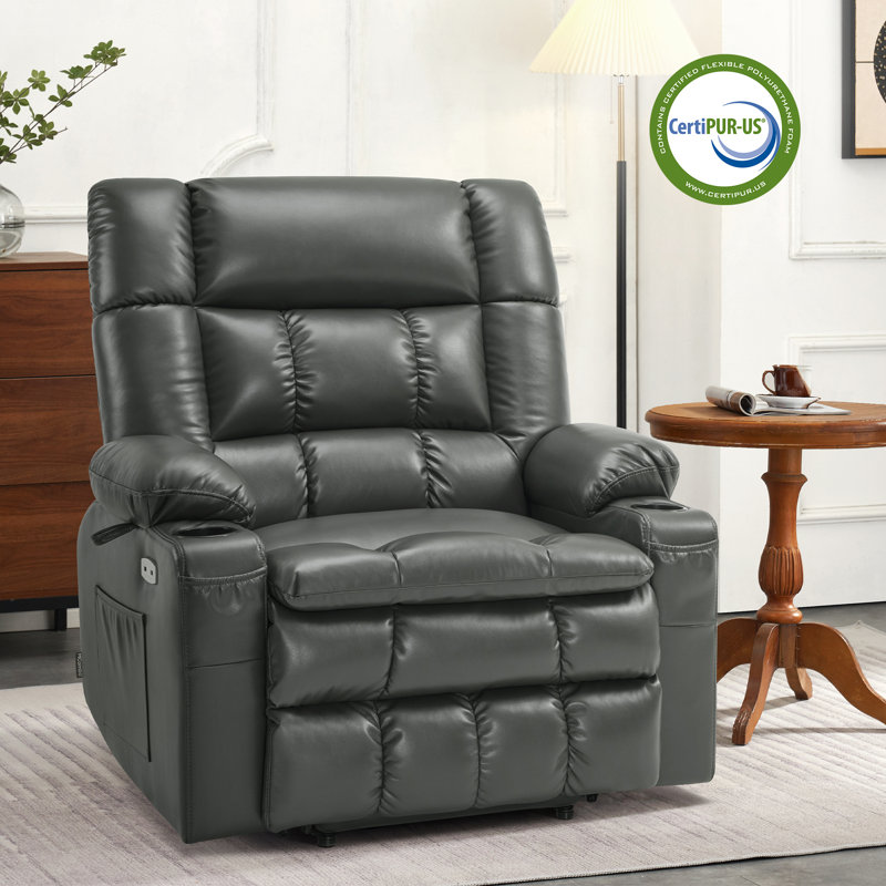 26.4'' seat Width Dual Motor Power Recliner Lift Chair with Vibration Massage and Heat, Infinite Position, Faux Leather, Gray
