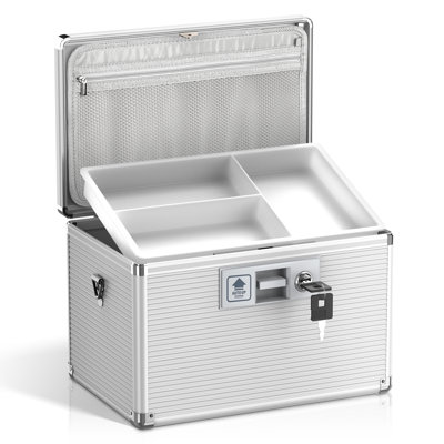 Boîte à pharmacie avec clé, boîte en alliage d'aluminium pour les médicaments, boîte de premiers soins avec un plateau amovible pour ranger les médicaments et les pilules pour la maison et les voyages, argent 12 * 7,68 * 7,87 pouces