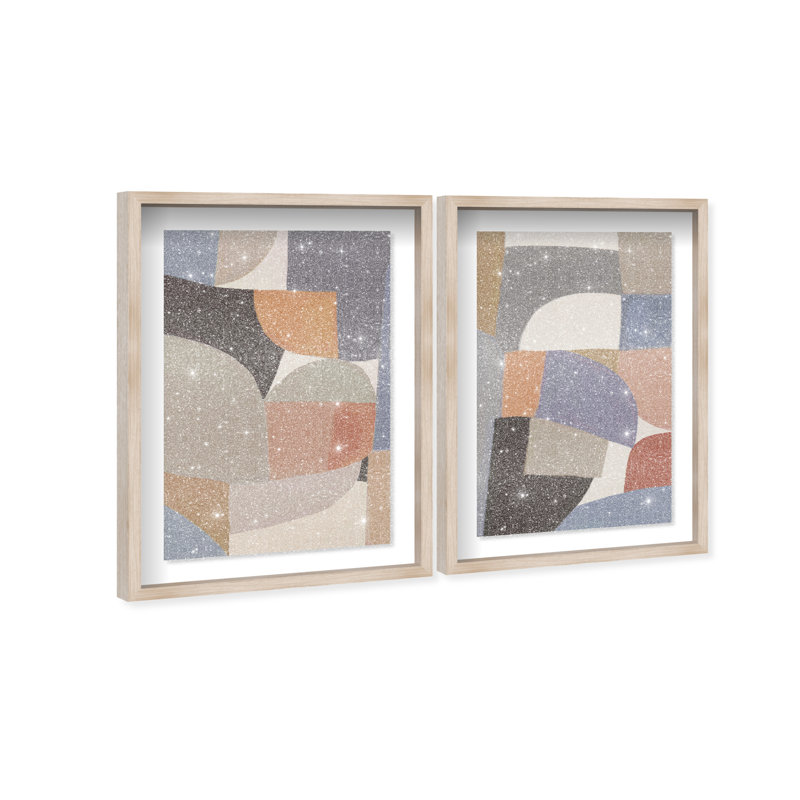 Muted Prelude Set Shadowbox Abstract Print by Oliver Gal, Black Frame, 10 x 15, 50"H x 34"W, Natural Oak Shadowbox