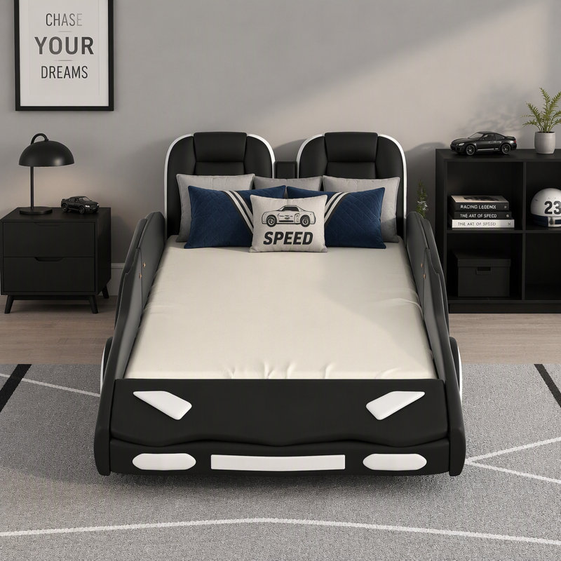 Lit plateforme simple avec roulettes, Noir