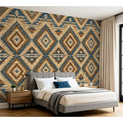 Wall Mural Peel and Stick Wallpaper Navajo tribal seamless Native American ornament Ethnic South Self-Adhesive Removable Contact Paper Wall Decor for Living Room Bedroom 100"H x 144"W