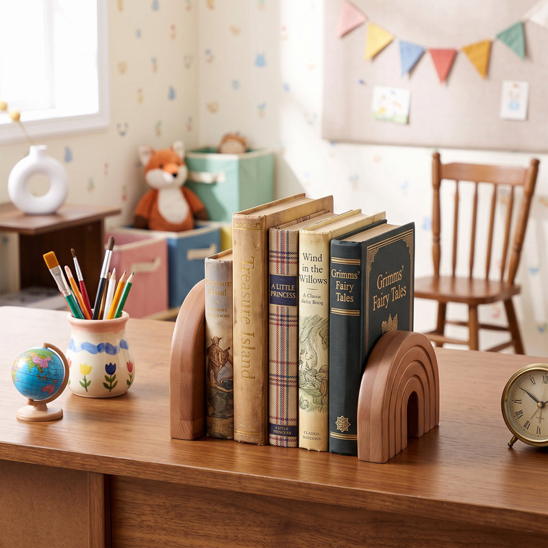Solid Wood Concrete Agate Non-Skid Bookends Bookend