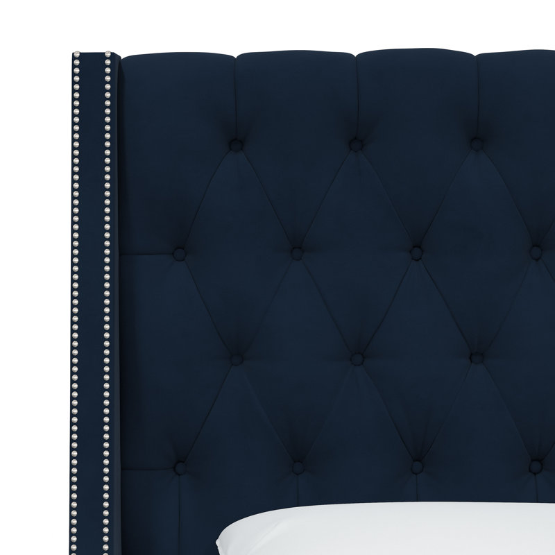 Avala Upholstered Wingback Bed, Queen, Classic Ink Performance Velvet