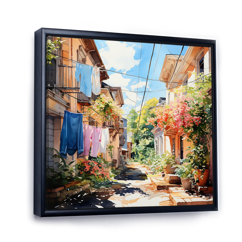 «Italian Village», reproduction de scène rustique sur toile - Jour de lessive en Italie II, H 30 po x l 30 po x P 1 po