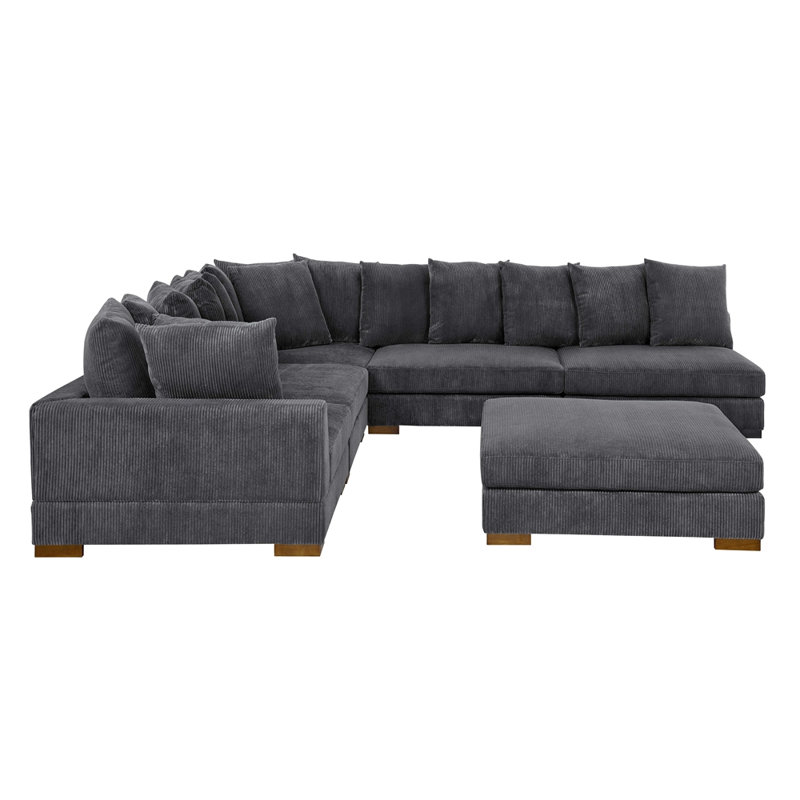 Canapé-lit modulaire à large assise en velours côtelé, Gris foncé