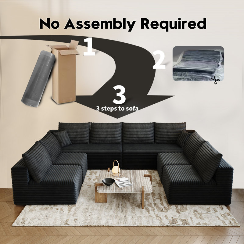 139.4" Modular Sectional Sofa Couch, Oversized  U-Shaped Minimalist Couches with 4 Middle Seats Chaise , Modern Deep Seat Cloud Plush Corduroy Sofas Set for Living Room, 8 Seater