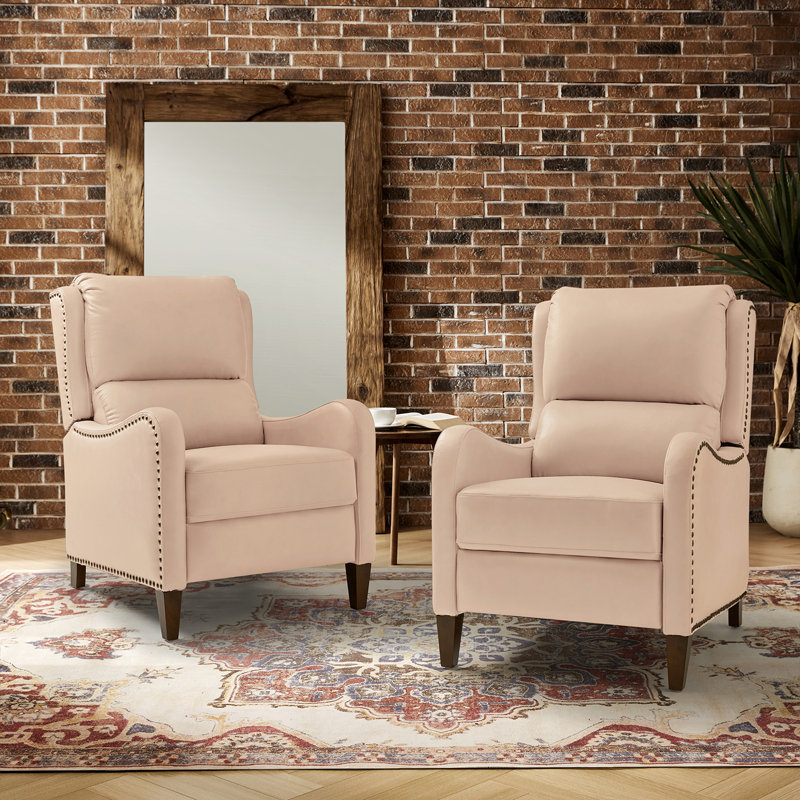 Fauteuil inclinable manuel en cuir véritable de 28,75 po de large Neliyah (ensemble de 2), Rose