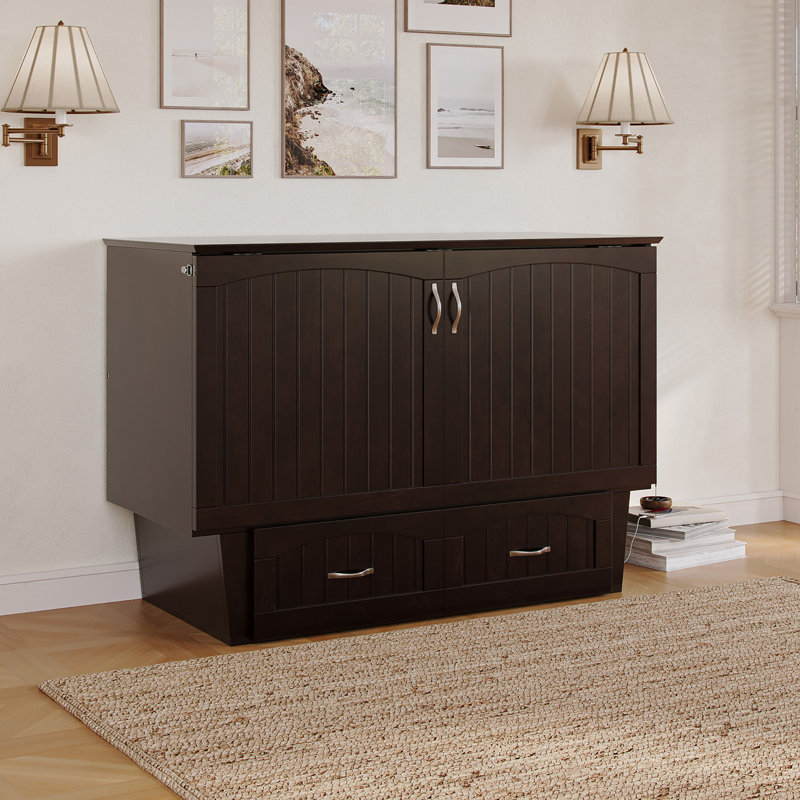 Kindig Murphy Bed Chest with 6" Mattress, Storage and Built-in Charger, Espresso, Full