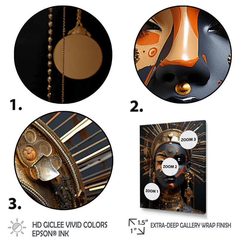 Femme dorée et noire déesse Aura IV - déesse, art mural, Cadre doré simple, H 32 po x l 16 po x P 1 po