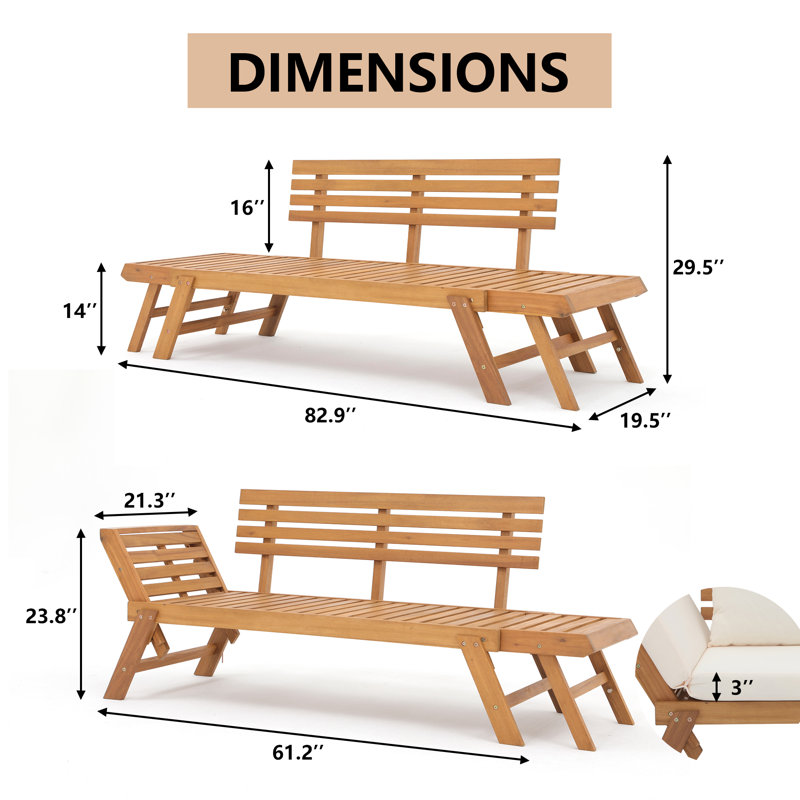Lit de jour d'extérieur avec coussins 82,9 po Geil, Beige