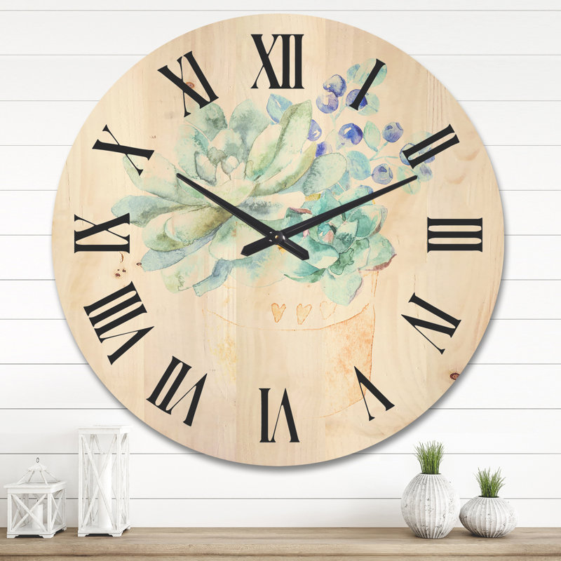 Horloge murale Succulent Flower in Terracotta Pot II, Très grand