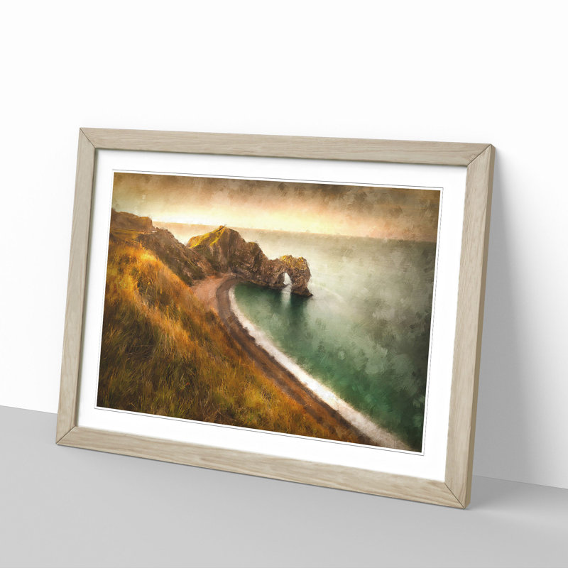 Durdle Door Cliffs Wareham - Picture Frame Graphic Art Print, Oak Framed, 24cm H x 33cm W x 2cm D