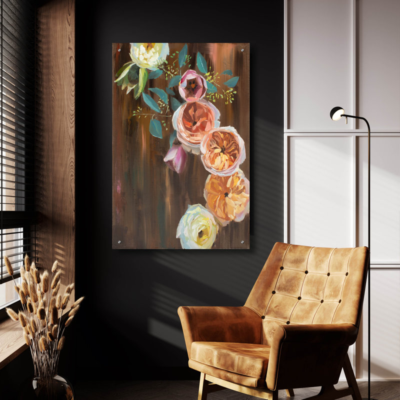 "Pivoines sur bois" par Jenny Westenhofer, H 36 po x l 24 po x P 0,2 po