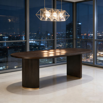 Oval Dining Table With Sturdy Double Pedestal
