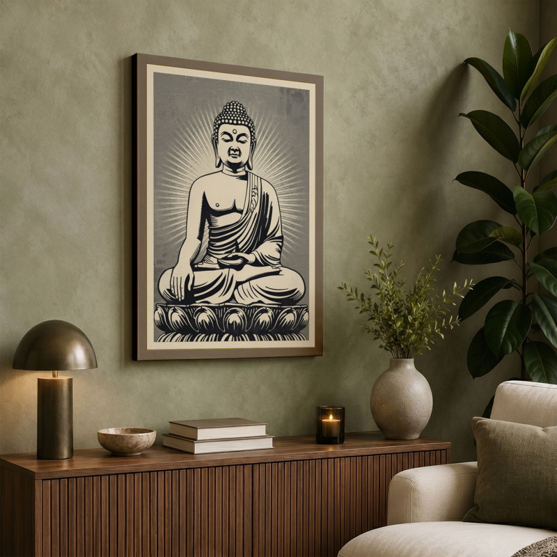 Meditative Buddha Japandi - Wrapped Canvas, 24x16 - 61.0 x 40.6 cm, Ochre Border