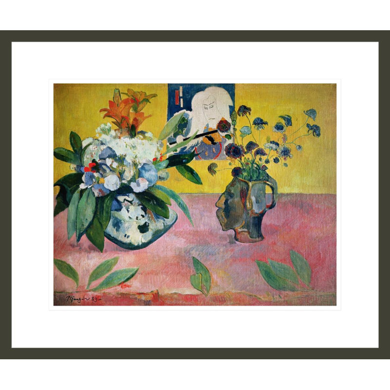 «Flowers and a Japanese Print» par Paul Gauguin - Estampe numérique encadrée, H 17,75 po x l 21,03 po