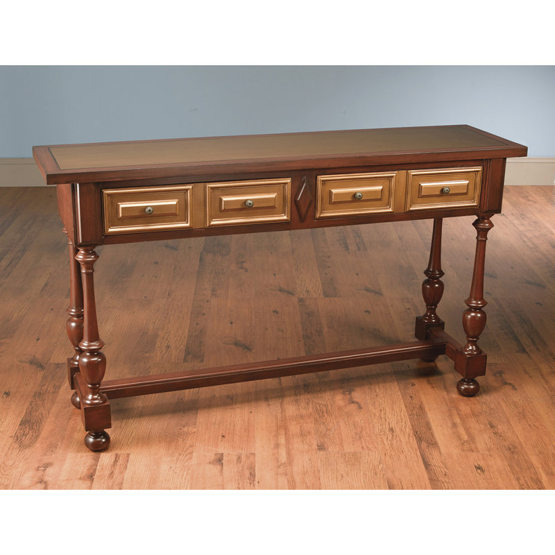 60" Console Table, Distressed Antique Red and Gold