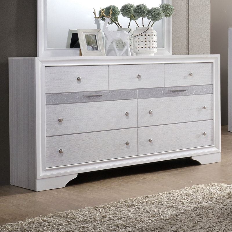 Commode à 9 tiroirs avec rangement caché pour bijoux Sana, Blanc / Blanc