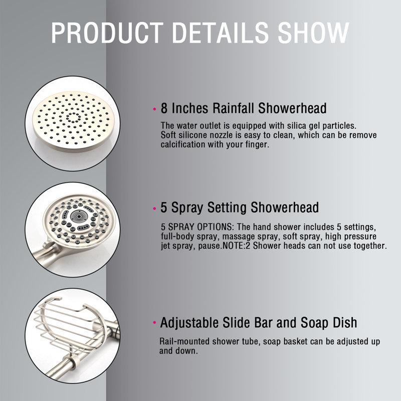 Système de douche complet avec valve brute, Nickel brossé