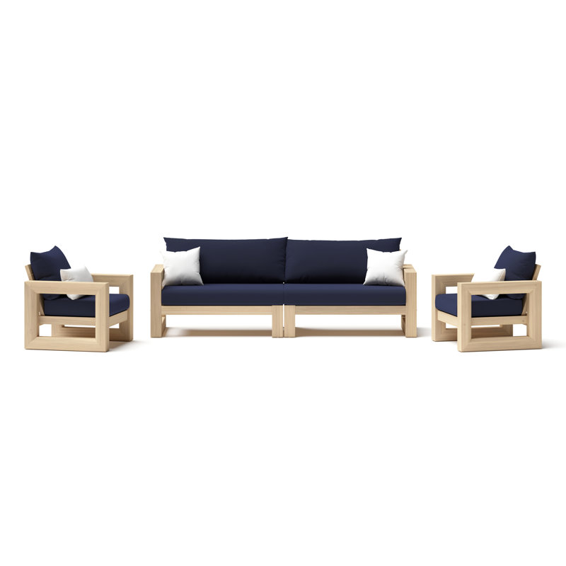Benson 3 Piece Sunbrella® Outdoor Patio Seating Set  - Navy Blue, Navy Blue/White