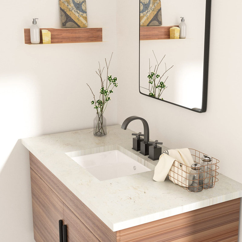 RENIST 14.96" White Ceramic Rectangular Undermount Bathroom Sink with Overflow