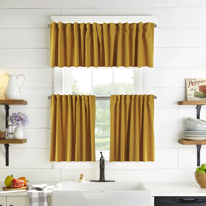 Solid Colour Kitchen Curtain, Mustard Yellow, 100" W x 60" L