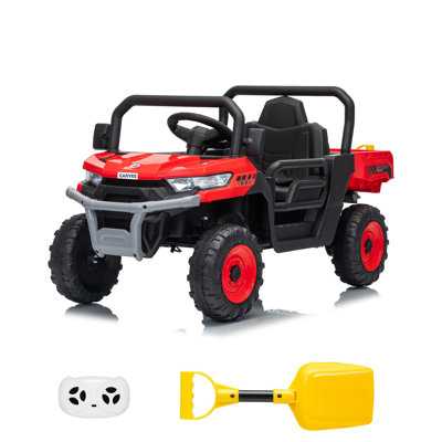 12V Kids Ride On Dump Truck with Parent Remote Control, Electric Farm Truck with Powered Dump Bed and LED Lights