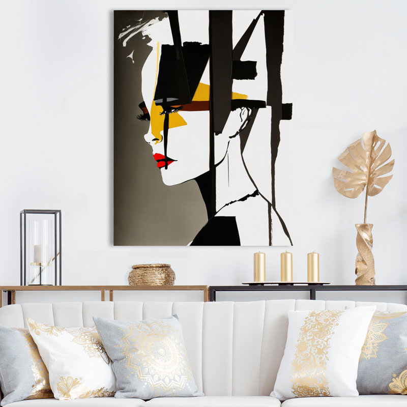 Street art profil en jaune et noir sur toile, H 44 po x l 34 po x P 1,5 po, Toile tendue