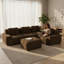 Ensemble de salon modulaire 4 places avec repose-pieds, canapé modulaire en velours côtelé profond, sans assemblage, brun chocolat-611571156