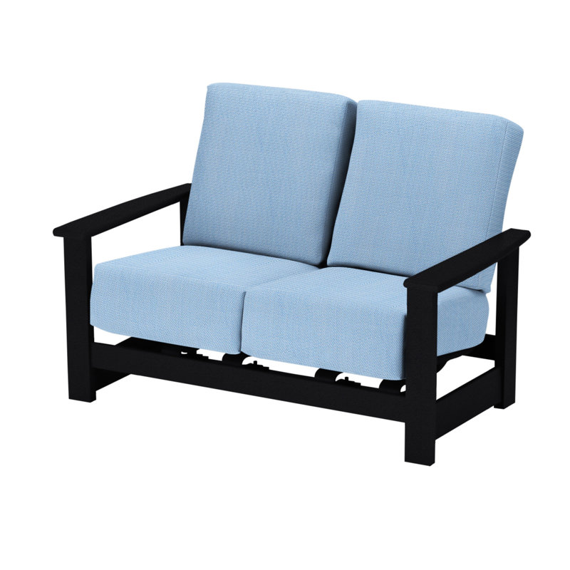 Leeward 56.5'' Wide Loveseat with Cushions, Canvas Air Blue Sunbrella® Canvas, Black