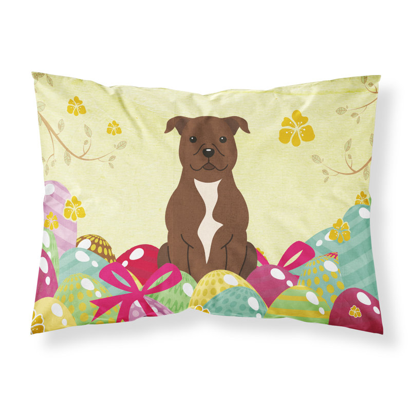 Taie d’oreiller œufs de pâques, Staffordshire bull terrier chocolat