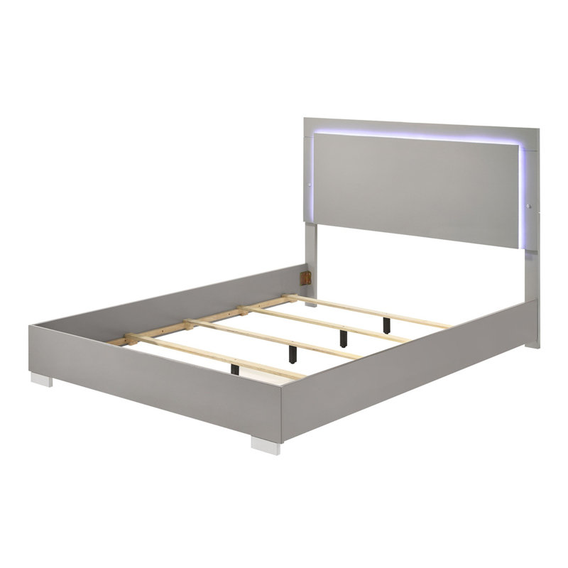 Contemporary Bed with LED Headboard, Queen, Taupe