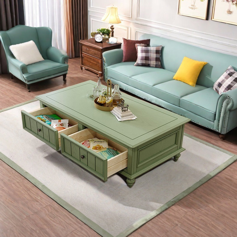 Table basse en bois massif en frêne avec vert rétro, H 17,95 po x L 55,11 po x l 29,52 po