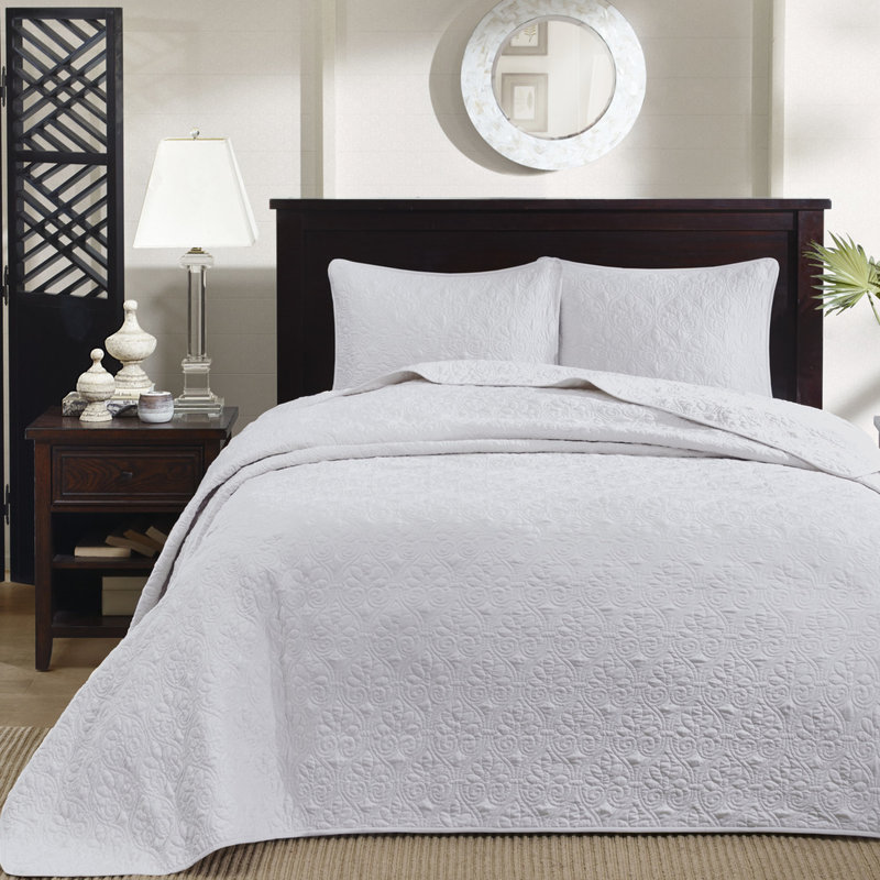 Couvre-lit simple blanc réversible - coton prélavé, motif de courtepointe classique, améliore l'apparence de la chambre à coucher, rembourrage en coton lavable à la machine, design élégant, améliore l'ambiance, facile à laver
