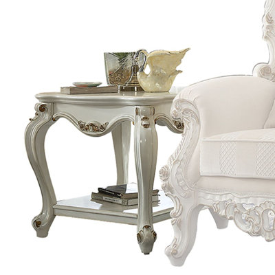 End Table Wood, PolyResin (Fiberglass) Antique Pearl