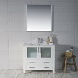 Mance 36 Inch Single Bathroom Vanity with Ceramic Sink Top, Storage Drawers, Soft-Close Doors & Mirror – Modern Bathroom Cabinet for Small & Large Bathrooms