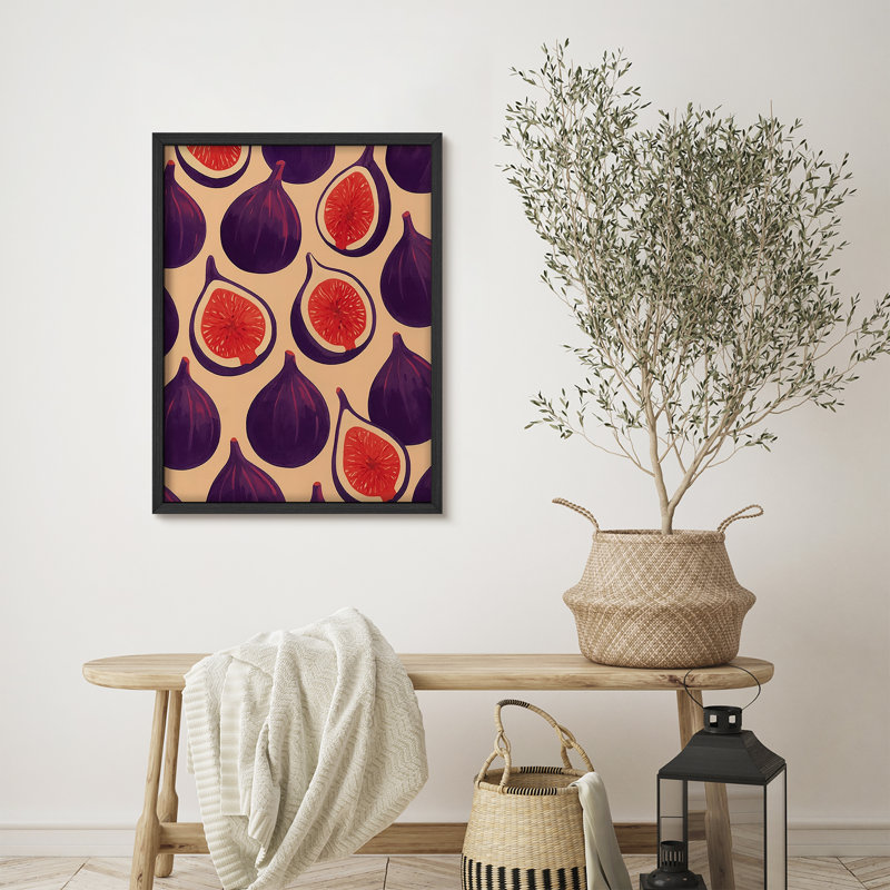 Art mural encadré à motif de fruits à figues - Illustration de figues mauves et rouges vibrantes, œuvre d'art moderne de cuisine ou de salle à manger avec un design audacieux inspiré des aliments