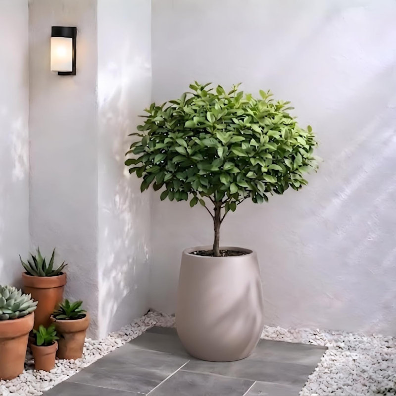 Petit pot d'intérieur / extérieur Corso Fiberstone - humeur éthérée H 12,5 po (ouverture 9 po), Taupe