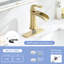 Robinet de salle de bain en or brossé avec poignée simple, bec cascade, bonde escamotable, filtre à 3 couches, installation au 1/3 trou, économiseur d'eau, plaque de pont à poignée en céramique, cartouche, empreinte digitale-129101733