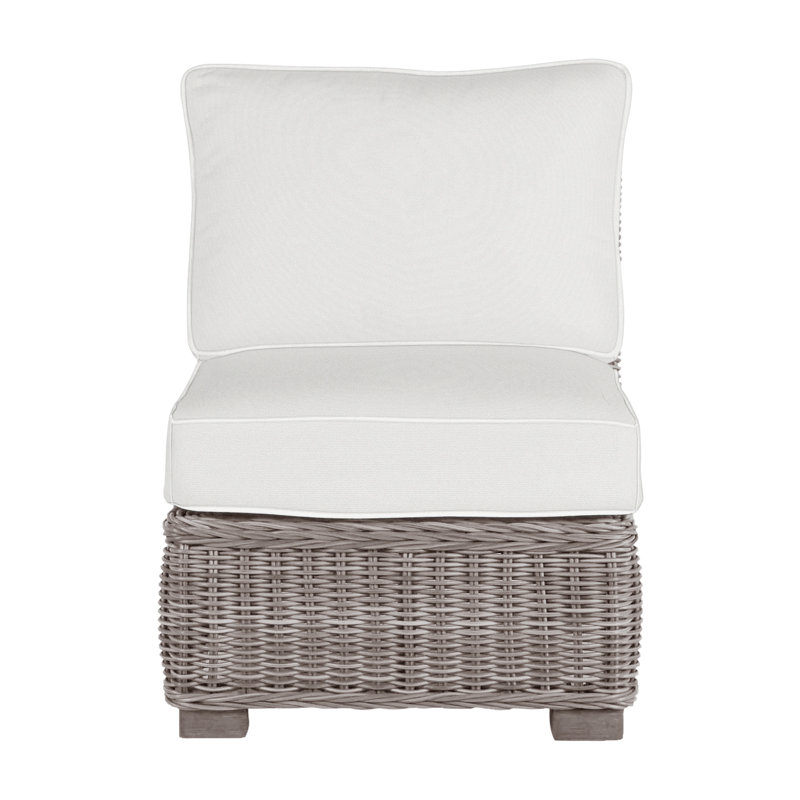 Rustic Woven Sectional Slipper Chair, Rollo Chambray InsideOut® Linen, Welt, Oyster