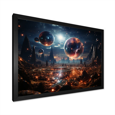 Orange et noir, 3 lunes, paysage II - espace, art mural