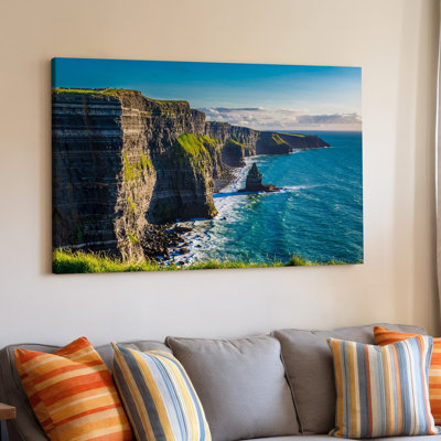 Reproduction d'art sur toile, une vue côtière à couper le souffle avec des falaises escarpées surplombant une mer turquoise