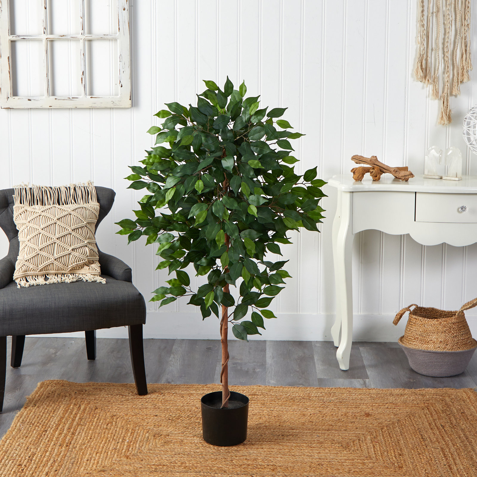 Faux Ficus Tree in Planter, 48" H x 25" W x 12" D