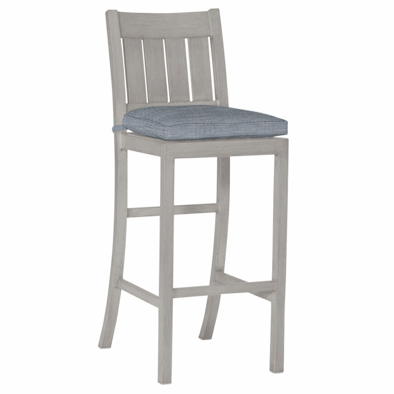 Club 30" Patio Bar Stool with Cushion, Rollo Chambray, Welt, Oyster
