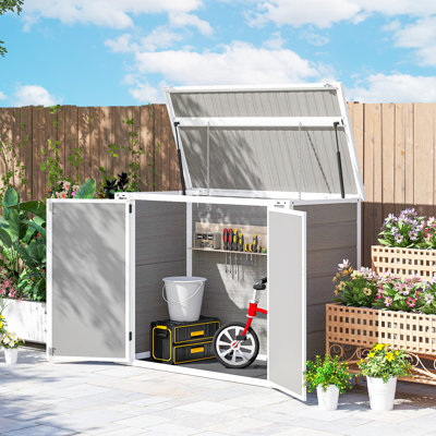 41 cu. Pi. Remise de rangement pour l'extérieur, boîte de rangement avec couvercle à chaîne, gris