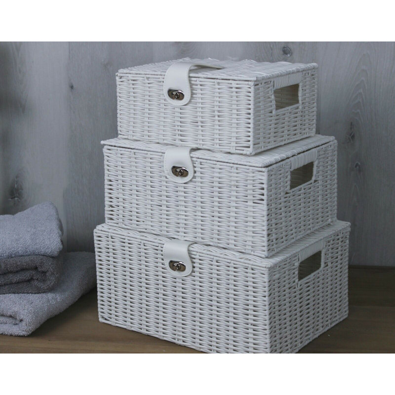 Wicker Laundry Set, White