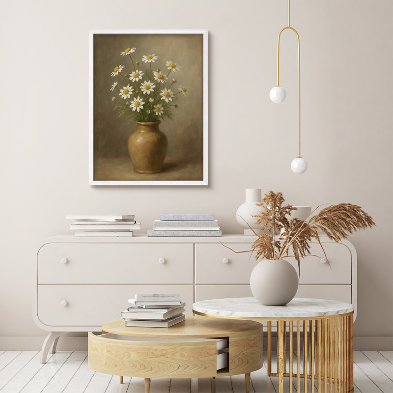 «Floral Daisy Bouquet», impression florale rétro pour décoration de salon ou de cuisine, H 14 po x l 11 po, Blanc