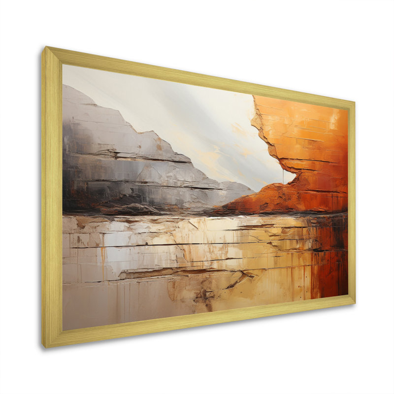 «Grey Orange Gray and Orange Geologique Wonders» sur impression sur toile, Cadre doré simple, H 16 po x l 32 po x P 1 po